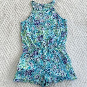 Lilly Pulitzer Girls L 10 Brielle Halter Romper Dream Team Blue Print Floral